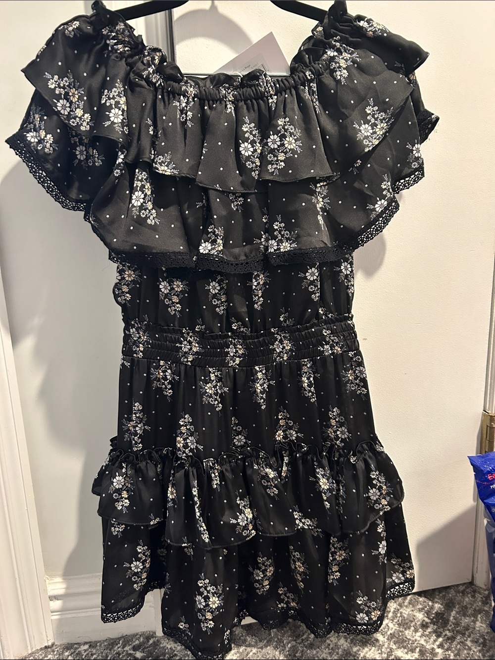 Misa Los Angeles Black Floral Ruffle Mini Dress NWT Size S